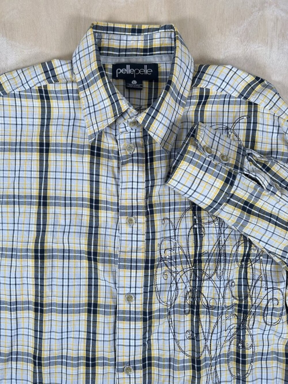 VTG Pelle Pelle Long Sleeve Shirt Mens L Heavily Embroidered Embellished Y2K
